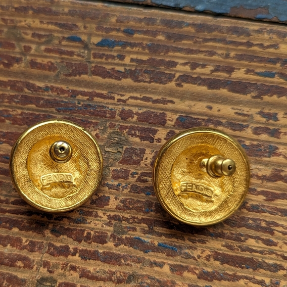 vintage FENDI zodiac aries gold tone earrings - Picture 3 of 4